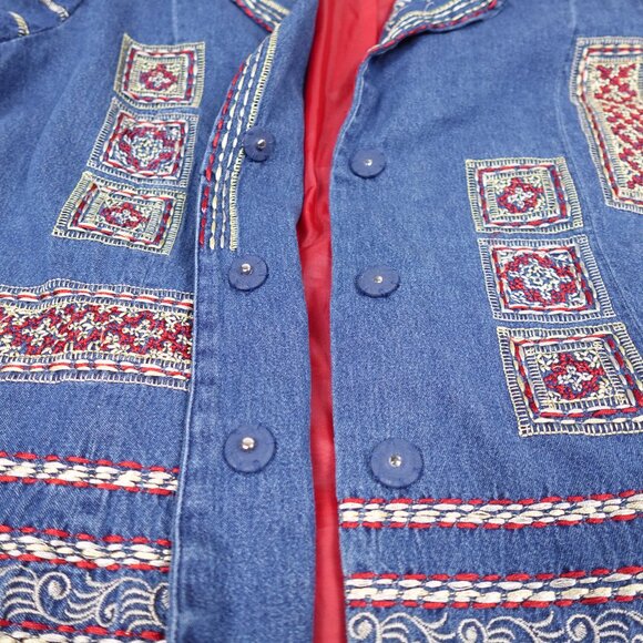 Coldwater Creek Embroidered Jean Jacket Women's 1X Boho Stitched Denim - Picture 8 of 13